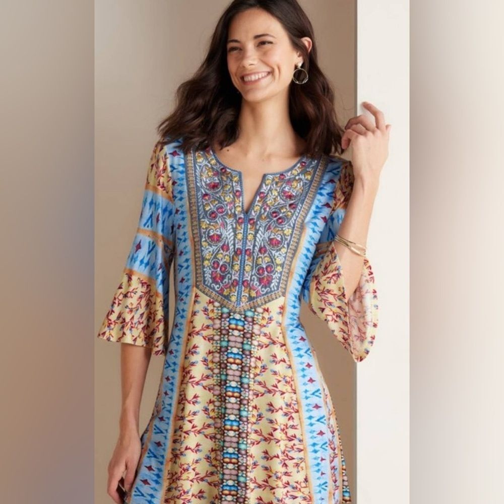 Soft Surroundings Fifi embroidered multicolored floral print tunic size small